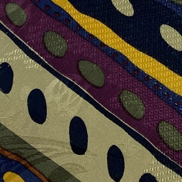 Consenso Milano 100% Silk Tie Multicolor Print Made In Italy Polka Dot Blue Plum - Picture 7 of 7